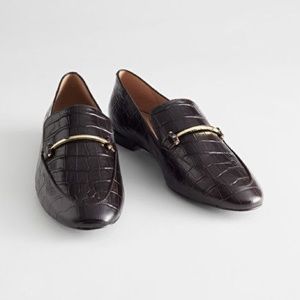 New✨&Other Stories Croc Embossed Leather Buckle Loafers